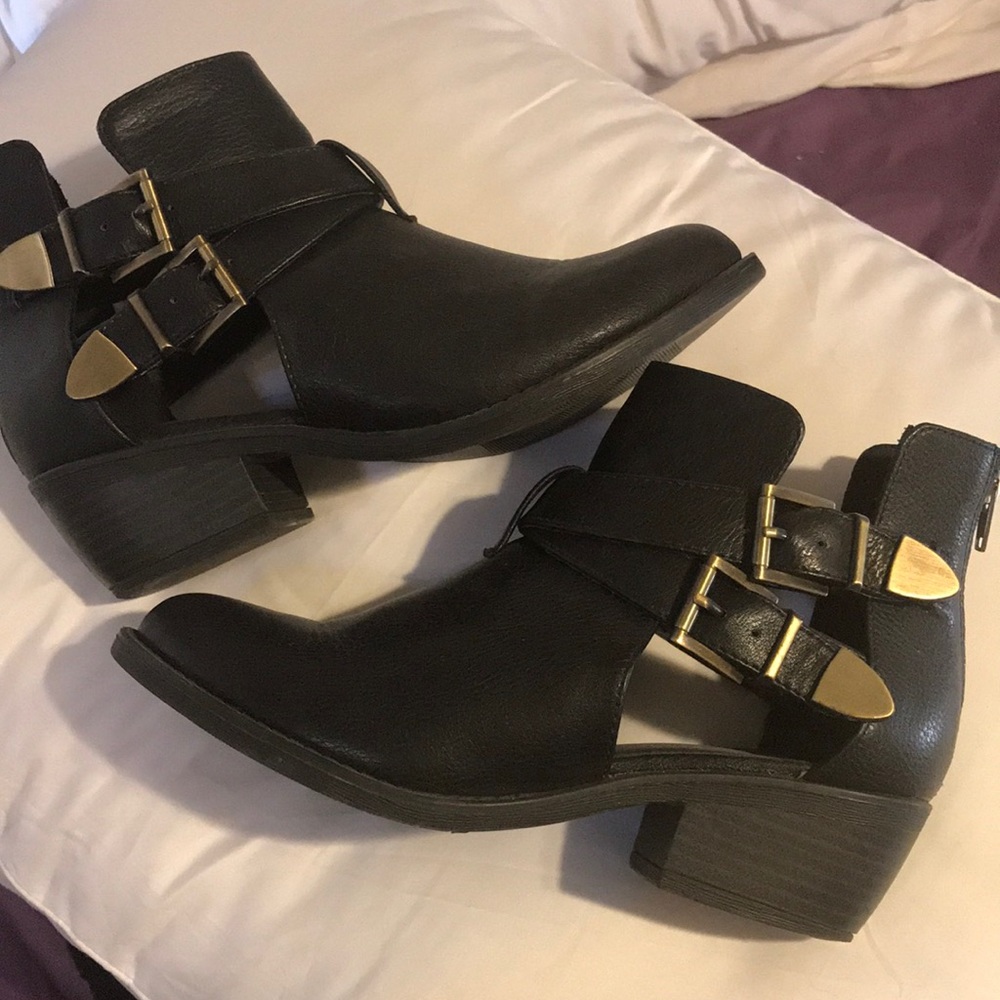 Black leather booties